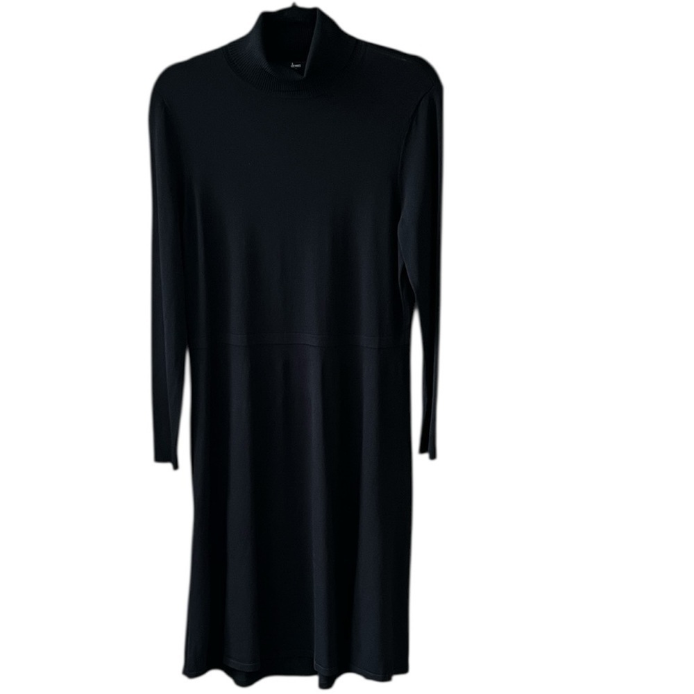 Dennis x Dennis Baso Sz M Black Turtle Neck Fit & Flare Knit Dress